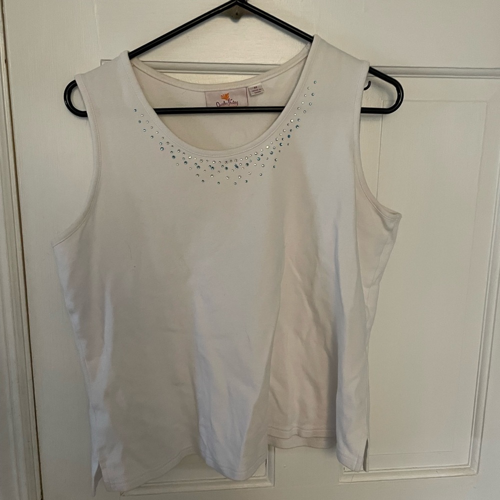 Vintage Quacker Factory white Tank Top with Stud Accents